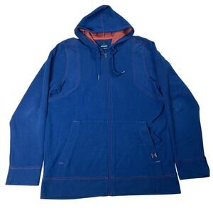 PrAna Full Zip Hoodie Blue Textured Lined Light Weight Men Sweater Size Large